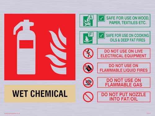 Dieser Feuerlöscher enthält Anweisungen zur Verwendung von nassen Chemikalien, Schild, 200 x 150 mm, A5L von Viking Signs