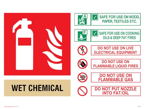 Dieser Feuerlöscher enthält Anweisungen zur Verwendung von nassen Chemikalien, Schild, 200 x 150 mm, A5L von Viking Signs