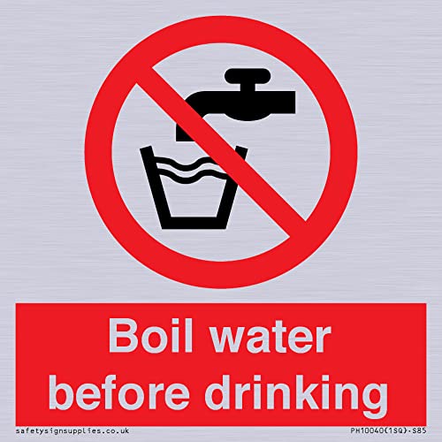 S85 Schild mit Aufschrift"Boil water before drinking", 85 x 85 mm von Viking Signs