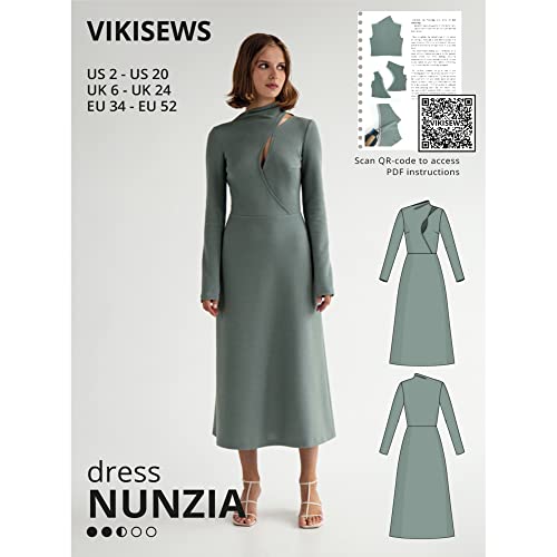 Vikisews Schnittmuster für Frauen – Nunzia Kleid Schnittmuster für Frauen, Größe US2 – US20 Plus Size – geeignet für Anfänger mit leicht verständlicher Nähanleitung von Vikisews