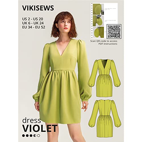 Vikisews Schnittmuster für Kleid, Violett, Größen US 2-20, EU 34-52 von Vikisews