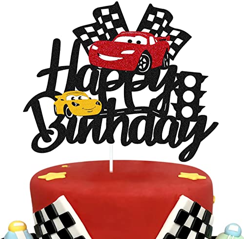 Auto-Kuchenaufsatz, Rennauto-Kuchendekorationen für Rennauto, karierte Flagge, Thema, Kinder, Jungen, Mädchen, Happy Birthday, Partyzubehör, doppelseitig. von Vikiwiin