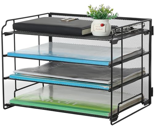 Vikmyer Mesh Datei Organizer für Schreibtisch, Desktop Datei Organizer mit 4 Briefablagen, einfache Installation, Schreibtisch-Organizer für Bürobedarf, Schule und Zuhause (Schwarz) von Vikmyer