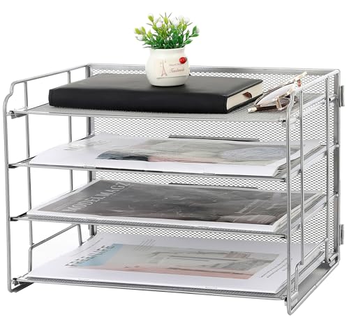 Vikmyer Mesh Datei Organizer für Schreibtisch, Desktop Datei Organizer mit 4 Briefablagen, einfache Installation, Schreibtisch-Organizer für Bürobedarf, Schule und Zuhause von Vikmyer