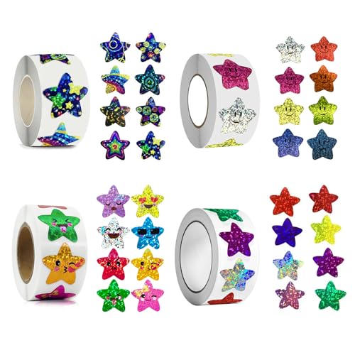 2000 Stück Glitter Stern-Aufkleber,motivierende Smiley-Sternaufkleber, Belohnung Sticker für Kinder 2,5 cm Selbstklebend Dekorative Stern Aufkleber für Scrapbooking, Grußkarten, Geschenke(4 Rolle) von Vikrami lighting