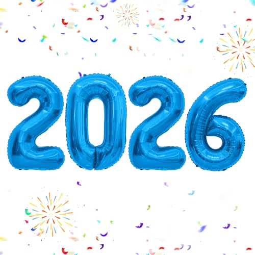 2026 Luftballons, 101,6 cm 2026 blaue Zahlenballons, 2026 Happy New Years Dekorationen, große Folienballons Zahl für Silvester Party Supplies 2026, Klasse 2026 Abschlussdekorationen 2026 Luftballons, 101,6 cm 2026 blaue Zahlenballons, 2026 Happy New Years Dekorationen, große Folienballons Zahl für Silvester Party Supplies 2026, Klasse 2026 Abschlussdekorationen von Viksio
