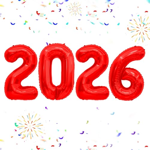 2026 Luftballons, 101,6 cm 2026 rote Zahlenballons, 2026 Happy New Years Dekorationen, große Folienballons Zahl für Silvester Party Supplies 2026, Klasse 2026 Abschlussdekorationen 2026 Luftballons, 101,6 cm 2026 rote Zahlenballons, 2026 Happy New Years Dekorationen, große Folienballons Zahl für Silvester Party Supplies 2026, Klasse 2026 Abschlussdekorationen von Viksio