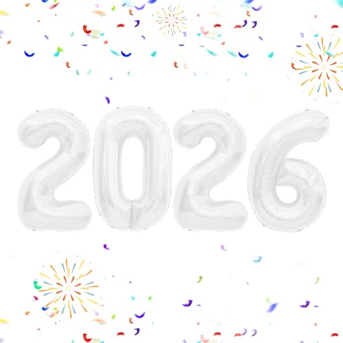 2026 Luftballons, 101,6 cm 2026 weiße Zahlenballons, 2026 Happy New Years Dekorationen, große Folienballons Zahl für Silvester Party Supplies 2026, Klasse 2026 Abschlussdekorationen 2026 Luftballons, 101,6 cm 2026 weiße Zahlenballons, 2026 Happy New Years Dekorationen, große Folienballons Zahl für Silvester Party Supplies 2026, Klasse 2026 Abschlussdekorationen von Viksio