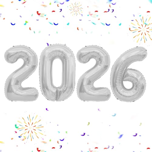 2026 Luftballons, 40 Zoll 2026 Silber Zahlenballons, 2026 Happy New Year Dekorationen, Große Folienballons Zahl für Silvester Party Supplies 2026, Klasse 2026 Abschlussdekorationen 2026 Luftballons, 40 Zoll 2026 Silber Zahlenballons, 2026 Happy New Year Dekorationen, Große Folienballons Zahl für Silvester Party Supplies 2026, Klasse 2026 Abschlussdekorationen von Viksio