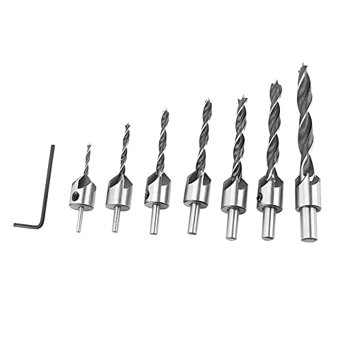 HSS Bohrersatz Kegelsenker, 7 Pcs 3mm-10mm 45# Stahlbohrer 5 Flute Senker Bohrer Set Holz Metall Aluminium Bohrerbohrer Bohrerfräser/Bohrlochbohrung mit Sechskantschlüssel von Vikye