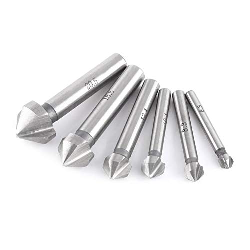 Kegelsenker Set HSS, 6 Stück Kegelsenker Satz 6,3mm / 8,3mm / 10,4mm / 12,4mm / 16,5mm / 20,5mm Senkbohrer Set mit 3 Schneiden, Senkkopf, Abstechgerät Kegelsenker Set HSS, 6 Stück Kegelsenker Satz 6,3mm / 8,3mm / 10,4mm / 12,4mm / 16,5mm / 20,5mm Senkbohrer Set mit 3 Schneiden, Senkkopf, Abstechgerät von Vikye
