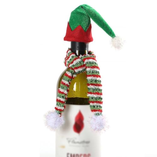 Vilgftyiet Mini-Weihnachtsmannmütze und Schal für kreative Feiertagsdekorationen an Puppen, Bäumen oder Partygeschenken (grün) von Vilgftyiet