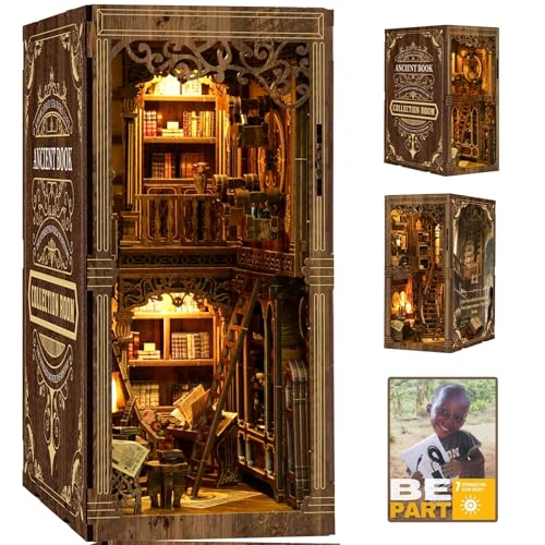 Villageboom Book Nook Bausatz mit LED-Lichtern – DIY Miniatur- Bibliothek Alte Bücher – 3D Holzbausatz für Bücherregal Deko – Geschenkidee für Erwachsene & Kinder (Bibliothek Alte Bücher) von Villageboom