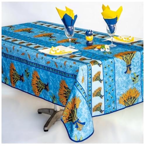 Rechteckige schmutzabweisende Tischdecke - Faltenbeständig und 100% Polyester - Blau - 240x150 cm - Bouquet de Blé - 6/8 Besteck - Innen oder Außen - Esstisch, Küche oder Garten Rechteckige schmutzabweisende Tischdecke - Faltenbeständig und 100% Polyester - Blau - 240x150 cm - Bouquet de Blé - 6/8 Besteck - Innen oder Außen - Esstisch, Küche oder Garten von Villages de Provence