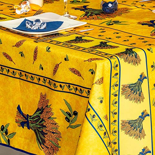 Rechteckige schmutzabweisende Tischdecke - Faltenbeständig und 100% Polyester - Gelb - 240x150 cm - Bouquet de Blé - 6/8 Besteck - Innen oder Außen - Esstisch, Küche oder Garten Rechteckige schmutzabweisende Tischdecke - Faltenbeständig und 100% Polyester - Gelb - 240x150 cm - Bouquet de Blé - 6/8 Besteck - Innen oder Außen - Esstisch, Küche oder Garten von Villages de Provence