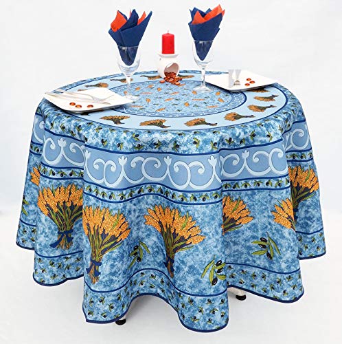 Runde schmutzabweisende Tischdecke - Faltenbeständig und 100% Polyester - Blau - Ø 180 cm - Bouquet de Blé - 6/8 Besteck - Innen oder Außen - Esstisch, Küche oder Garten Runde schmutzabweisende Tischdecke - Faltenbeständig und 100% Polyester - Blau - Ø 180 cm - Bouquet de Blé - 6/8 Besteck - Innen oder Außen - Esstisch, Küche oder Garten von Villages de Provence