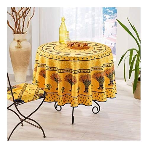 Runde schmutzabweisende Tischdecke - Faltenbeständig und 100% Polyester - Gelb - Ø 180 cm - Bouquet de Blé - 6/8 Besteck - Innen oder Außen - Esstisch, Küche oder Garten Runde schmutzabweisende Tischdecke - Faltenbeständig und 100% Polyester - Gelb - Ø 180 cm - Bouquet de Blé - 6/8 Besteck - Innen oder Außen - Esstisch, Küche oder Garten von Villages de Provence