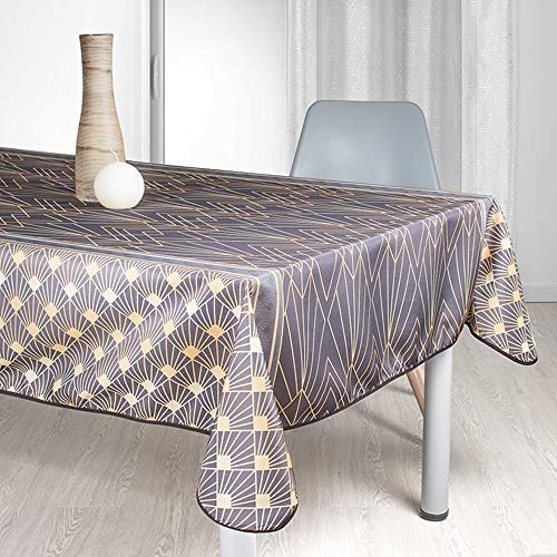 Villages de Provence Rechteckige schmutzabweisende Tischdecke - Faltenbeständig und 100% Polyester - Braun - 300x150 cm - Art Déco - 8/10 Besteck - Innen oder Außen - Esstisch, Küche oder Garten von Villages de Provence