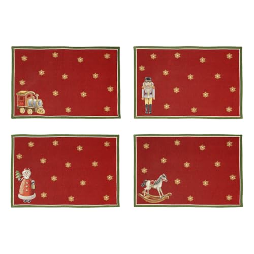 Villeroy & Boch - Toy's Delight Jubiläums-Set Gobelin Platzset 4-teilig Bunt, Weihnachten, Platzset für 4 Personen, Tischdeko, Weihnachtsmotiv, Baumwolle, Polyester von Villeroy & Boch