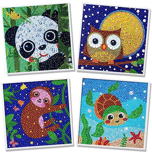 4 Diamond Painting Kinder Tiere 5D DIY Diamond Painting Bilder Full Drill Set Diamant Malerei Kit mit Zubehör Kleine Mädchen Junge Geschenke 15 x 15cm von VillyVida