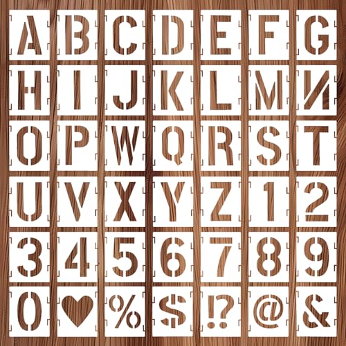 42 Stück Buchstaben Schablone Set, 10 cm Wiederverwendbare Buchstaben Zahlen Zeichen Schablonen Alphabetschablone für Holzschilder Malerei DIY und Handwerk von VillyVida