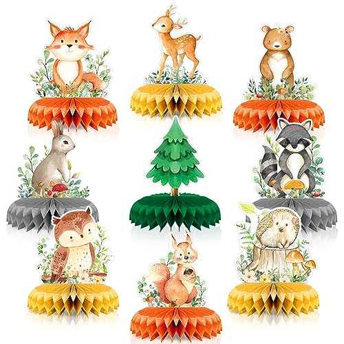 VillyVida 9 Stück Waben-Tafelaufsätze mit Waldtieren, 3D-Tischdekoration, Waldtiere, Babyparty-Dekorationen für Jungen und Mädchen, Wald-Motto-Geburtstagsparty-Dekorationen VillyVida 9 Stück Waben-Tafelaufsätze mit Waldtieren, 3D-Tischdekoration, Waldtiere, Babyparty-Dekorationen für Jungen und Mädchen, Wald-Motto-Geburtstagsparty-Dekorationen von VillyVida