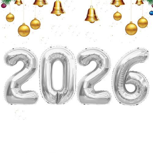 2026 Luftballons, 40 Zoll Zahlenballon, Happy New Year Ballons für 2026 Silvester Party Supplies, Abschlussballons Zahlendekorationen Klasse 2026, Geburtstagsfeier Dekorationen, Silber 2026 Luftballons, 40 Zoll Zahlenballon, Happy New Year Ballons für 2026 Silvester Party Supplies, Abschlussballons Zahlendekorationen Klasse 2026, Geburtstagsfeier Dekorationen, Silber von Vilnadu