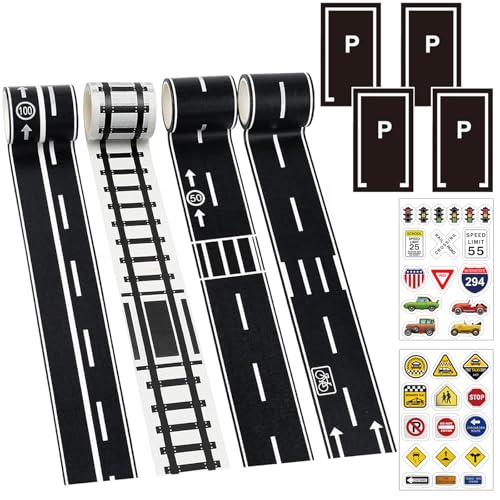 10 Stück Road Tape Autobahn Selbstklebend, Eisenbahn Straße Klebeband mit Verkehrszeichen Kinder Trofast Aufkleber, Verkehrsschilder Kinder Aufkleber DIY Parkhaus für Kinder, für Kinder ab 3 Jahren von Vimmvid