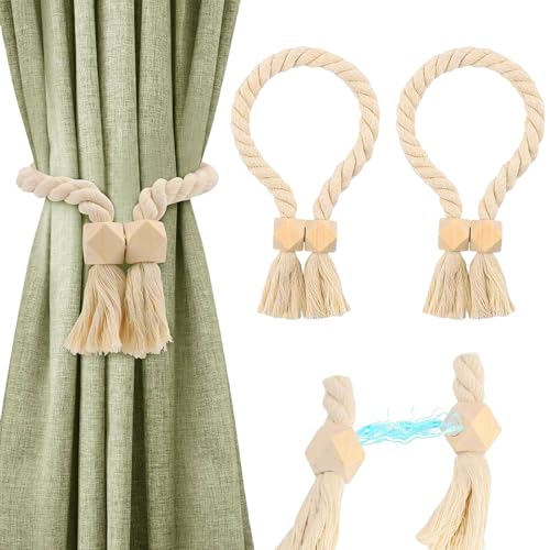 2 Stück Magnetische Vorhang Raffhalter, Gardinenraffer Gardinenringe Gardinenband Curtain Holder Raffhalter Magnetisch Gardinen Zusammenbinden für Home Büro Gardinen Deko (Beige) von Vimmvid