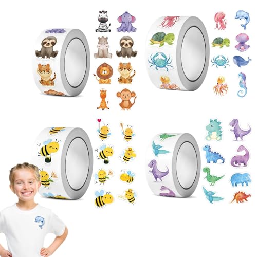 2000 Stück Stickers Tiere, Motivationssticker Für Kinder, Meerestiere Aufkleber Kinder, Sticker Rolle Belohnungssticker, DIY Handwerk, Journal, Geschenke Für Kind (4 Rolle） von Vimmvid