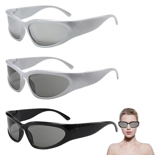 3 Stück Vintage Sonnenbrille für Herren Damen Rave Brille, Hässliche Sonnenbrille y2k Schnelle Brille, Sonnenbrille Festival UV400 Fahrradbrille Sportbrille von Vimmvid