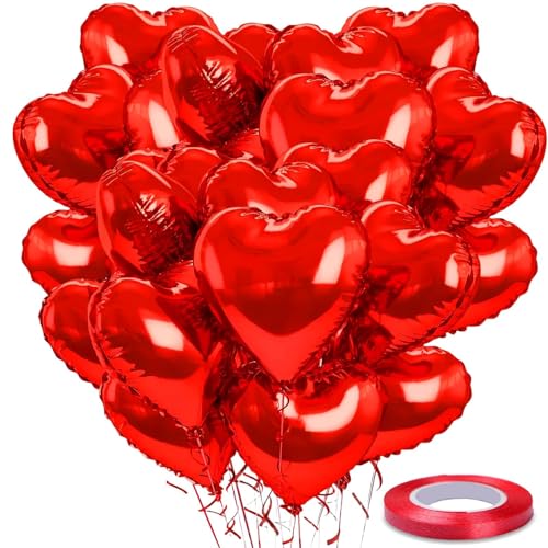 30 Stück Rot Herzluftballons Und Rotes Band10m,Helium Ballons,Herz Ballons Valentinstag Luftballons Valentinstag Herzballons,Luftballons Herz für Geburtstag Hochzeit Herz Luftballons Verlobung Deko von Vimmvid