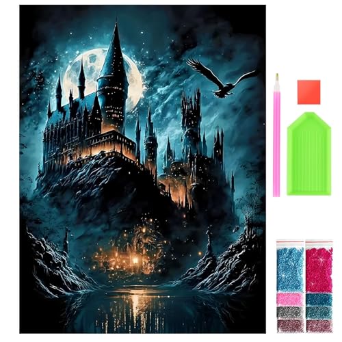 5D Diamond Painting Set,30 X 40cm Diamant Painting Zauber Akademie,Diamant Painting Bilder Kit Full DIY Crystal Strass Stickerei Painting,Diamant Malerei Für Haus Dekoration(Schloss Schwarz) von Vimmvid