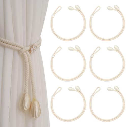 6 Stück Vorhang Raffhalter, Gardinenhalter Raffhalter Für Vorhänge, Handgestrickte Gardinen Raffhalter, Hohe Qualität Raffhalter Rür Gardinen, Vorhang Halter Dekoration Und Lagerung Vorhänge (Weiß) von Vimmvid