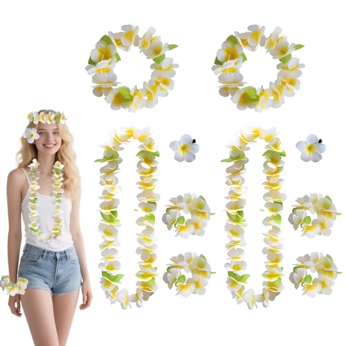 Vimmvid 10 Stück Hawaii Ketten Blumenkette Set, Blumenketten Hawaii Outfit Damen Deko Blumenketten Blumenkranz Haare für Karnevals Weihnachten Neujahr Cheerleading Strand Hochzeit von Vimmvid