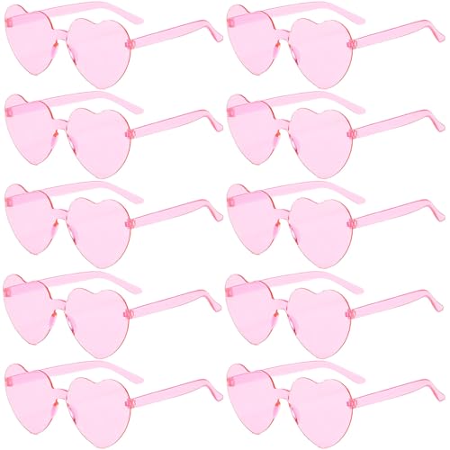 Vimmvid 10 Stück Rosarote Brille,Rosa Sonnenbrille Brille Sonnenbrille Herz Sonnenbrille Pinke Brille,Brille Brille Pink Herz Brille Herzchen Brille Sonnenbrille Pink,Transparent Zube von Vimmvid