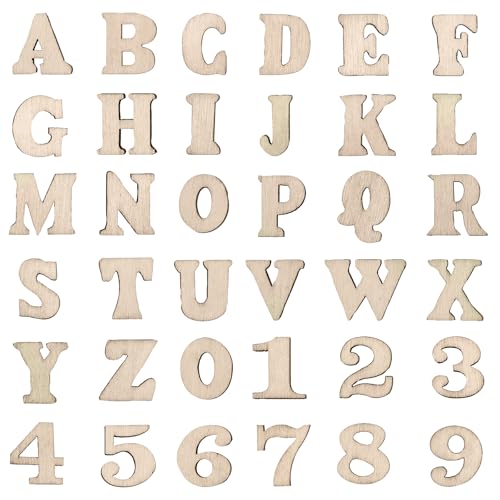 204 Stück Holzbuchstaben und Holzzahlen, Mini Holz Buchstaben für Wohnkultur Frühkindliche Bildung, Blanko Buchstaben für Dekoration, Frühes Lernen, DIY Bastelprojekte von Vin Beauty