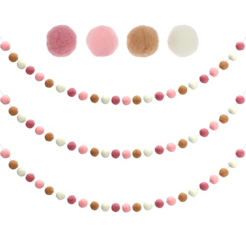3 Stück Filzkugeln Girlanden Pompom Bunte Girlande Filzkugeln mit 90 Stück Pompom Filzball-Girlanden Pom Pom Filz Ball Girlanden Boho Dekorationen für Party Heim und Kinderzimmerdekor von Vin Beauty