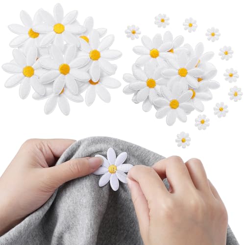 40 Stück Gänseblümchen-Aufbügler zum Aufbügeln, niedliche Gänseblümchen-Applikation, bestickt, für Kleidung, T-Shirts, Rucksäcke, Hüte, Jeans, Jacken von Vin Beauty