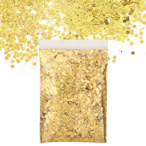 Glitzer Gold, 50g Glitzer zum Basteln, Pulver Glitzer zum Dekorieren, Glitzer Make up Set, Glitzer für Masquerade, Nagelkunst, Musik Festival, Abschluss, Fußballspiel(Gold) von Vin Beauty