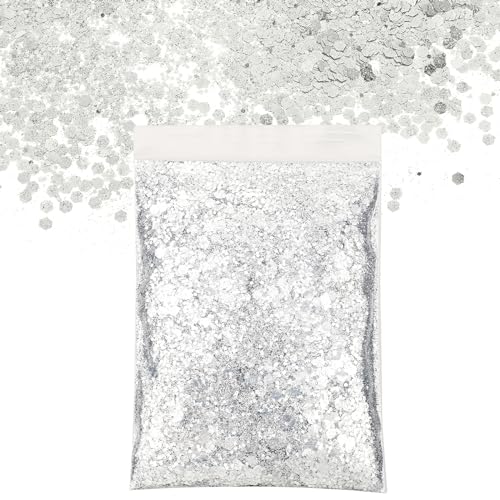 50g Glitzer zum Basteln, Glitzer Make up Set, Pulver Glitzer zum Dekorieren, Glitzer für Masquerade, Nagelkunst, Musik Festival, Abschluss, Fußballspiel(Silber) von Vin Beauty