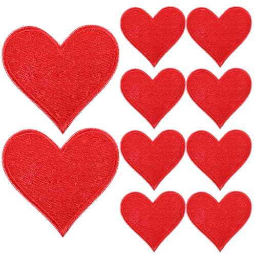 Aufnäher mit roten Herzen, zum Aufbügeln, Stoffapplikation, bestickt, zum Aufbügeln oder Aufnähen, für Kleidung, Hüte, Jeans, Rucksäcke, Schuhe, T-Shirts, 10 Stück von Vin Beauty