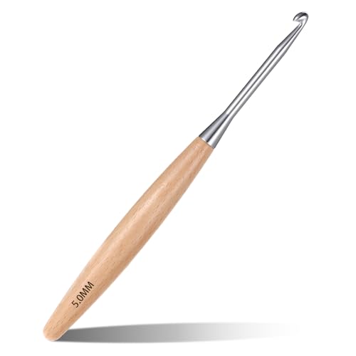 5 mm Häkelnadel Holzgriff Häkeln Buchenholzgriff Ergonomischer Griff Häkelnadel Bequem Glatt Häkelnadels für Arthitische Hände lange Stricknadeln zum Häkeln von Garn und Anfängern von Vin Beauty