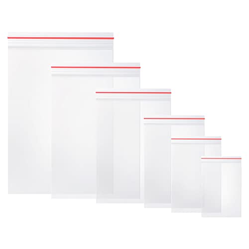 Vinabo 600 Stück Kunststoffbeutel, transparent, mit Reißverschluss, wiederverwendbar, für Küche, Büro, Schmuck, Samen und kleines Zubehör – 6 Größen (100 x 6 Beutel) von Vinabo