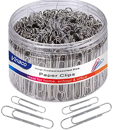 Vinaco Büroklammern, rutschfest, 500 Stück mittelgroße und Jumbo-Büroklammern (3.3 cm und 5.1 cm), langlebig und rostfrei, ideal für Büro, Schule und den persönlichen Gebrauch von Vinaco