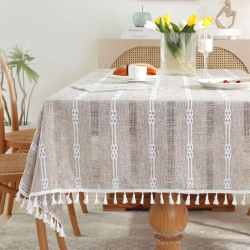 Vinbcorw Rechteckige Tischdecke Baumwoll Vintage Lin Dekoration - Quastenstil für Tischdekoration in Restaurants, Äußeren und Gärten,B,160 * 100cm von Vinbcorw