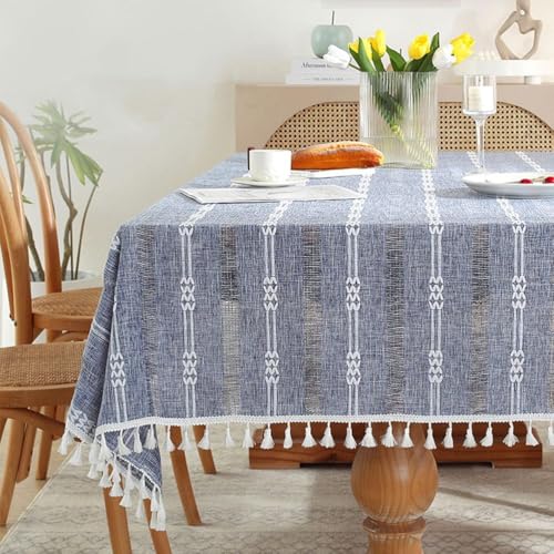 Vinbcorw Rechteckige Tischdecke Baumwoll Vintage Lin Dekoration - Quastenstil für Tischdekoration in Restaurants, Äußeren und Gärten,F,180 * 140cm von Vinbcorw