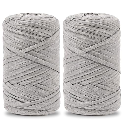 Vincona 2x200g T-Shirt Garn, TShirt Garn zum Häkeln, Geeignet für gehäkelte Taschen, Körbe, Wandbehänge, Heimdekoration, DIY-Bastelarbeiten-Hellgrau 01 von Vincona