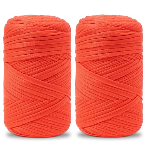 Vincona 2x200g T-Shirt Garn, TShirt Garn zum Häkeln, Geeignet für gehäkelte Taschen, Körbe, Wandbehänge, Heimdekoration, DIY-Bastelarbeiten-Orangerot 07 von Vincona