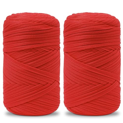 Vincona 2x200g T-Shirt Garn, TShirt Garn zum Häkeln, Geeignet für gehäkelte Taschen, Körbe, Wandbehänge, Heimdekoration, DIY-Bastelarbeiten-Scharlachrot 15 von Vincona